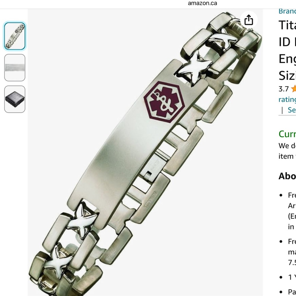 Titanium medical alert bracelet.